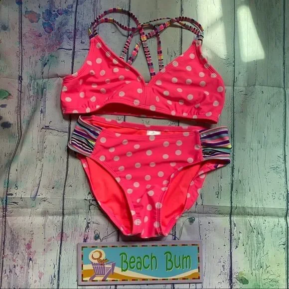 Xhilaration Girl's pink white polka dots bikini.